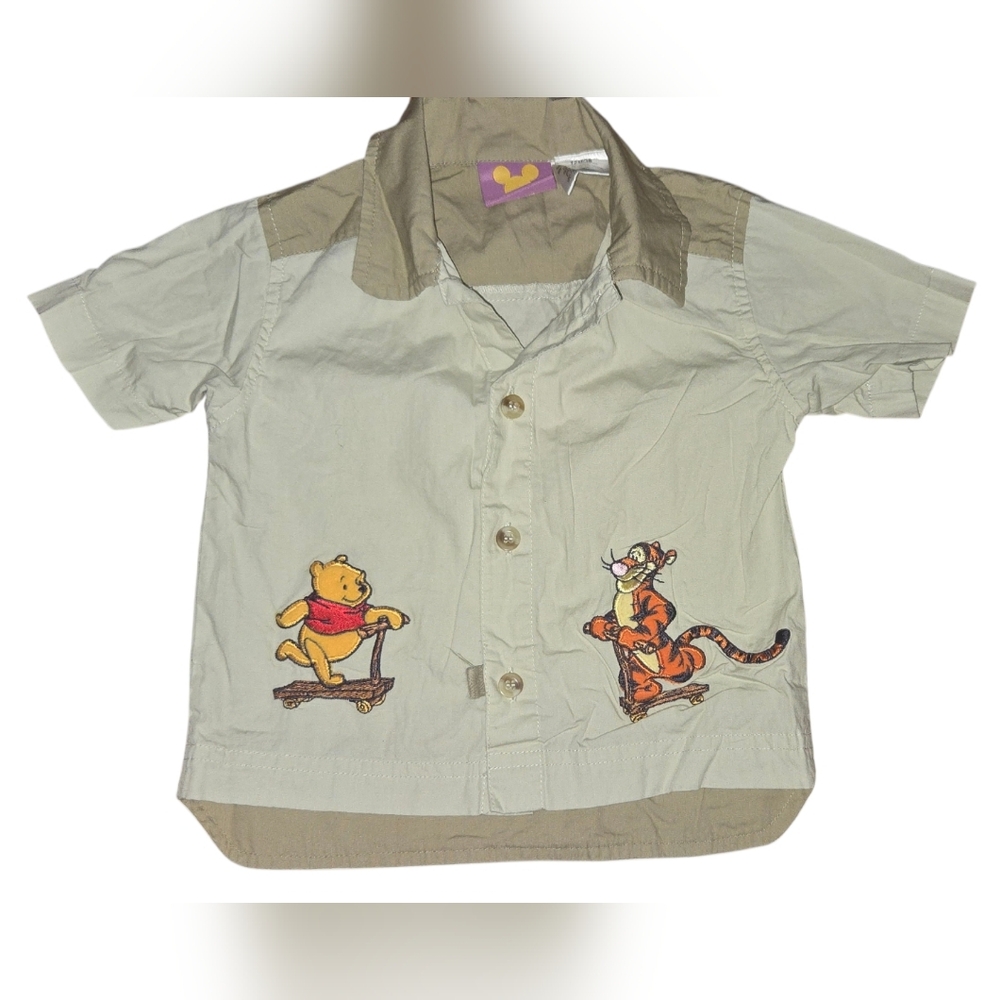 Vintage Disney Winnie the Pooh & Tigger Skateboarding Y2K Button-Up Shirt 12M